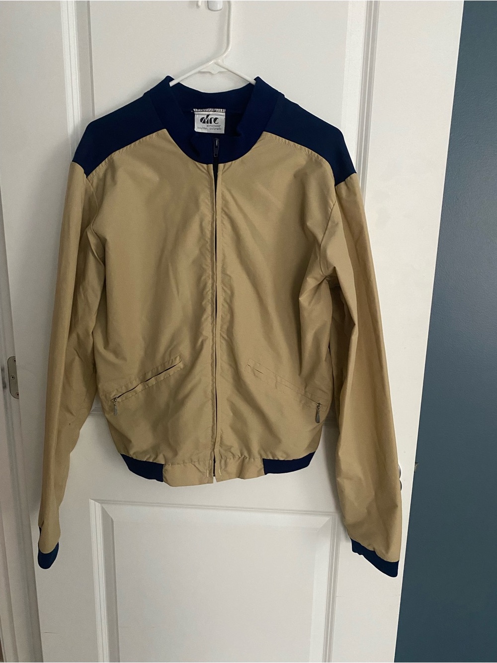 Vintage AFRC Actionwear ( Boulder CO) Tan and Navy Lightweight Bomber Jacket